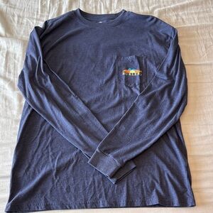 BURLEBO Navy Long Sleeve Pocket Tee with Multicolor Logo